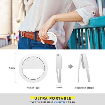 Selfie Ring Light,Clip on Phone LED Light,[3+1 Light Modes] Portable 600mAh Battery,Use While Charging, Adjustable Brightness Selfie Circle Light for iPhone for Laptop Photography,Live Camera,Make up