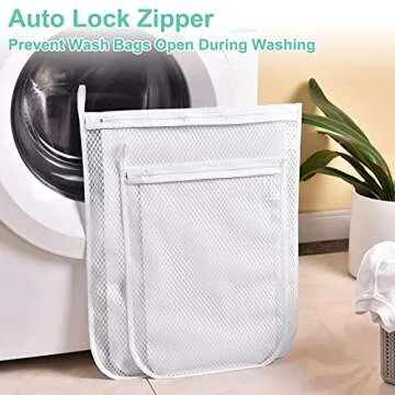 BAGAIL HoneyComb Laundry bag for Delicates, Mesh Wash Bag with Premium Zipper, Blouse, Hosiery, Underwear, Clothing, Travel Storage Organize Bag, Have Hanger Loops (White, 1 Medium)