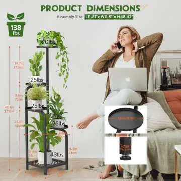 TOSKING 5 Tier Metal Plant Stand Indoor 48''H Tall ,Heavy Duty Plant Shelf , Corner Shelf Flower Pot Stand for Outdoor Plant Stand for Living Room Balcony Garden Patio Bedroom (Black)