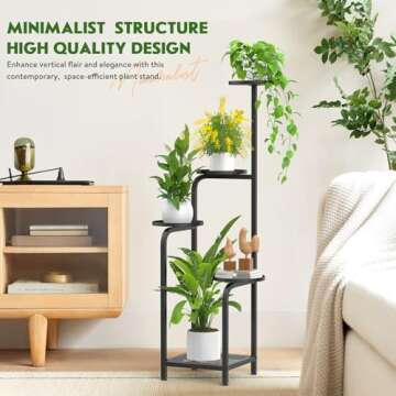 TOSKING 5 Tier Metal Plant Stand Indoor 48''H Tall ,Heavy Duty Plant Shelf , Corner Shelf Flower Pot Stand for Outdoor Plant Stand for Living Room Balcony Garden Patio Bedroom (Black)