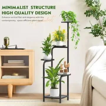 TOSKING 5 Tier Metal Plant Stand Indoor 48''H Tall ,Heavy Duty Plant Shelf , Corner Shelf Flower Pot Stand for Outdoor Plant Stand for Living Room Balcony Garden Patio Bedroom (Black)