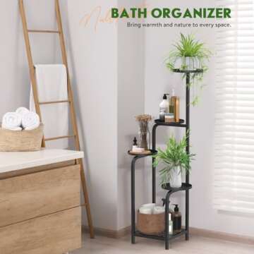 TOSKING 5 Tier Metal Plant Stand Indoor 48''H Tall ,Heavy Duty Plant Shelf , Corner Shelf Flower Pot Stand for Outdoor Plant Stand for Living Room Balcony Garden Patio Bedroom (Black)