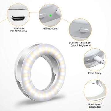 Selfie Light for Phones 3 Modes Rechargeable Portable Ring Light