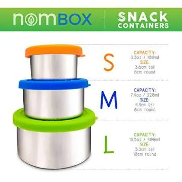 NomBox Stainless Steel Food Storage Containers – Set of 3 Kitchen Lunch/Snack Containers With Leak...