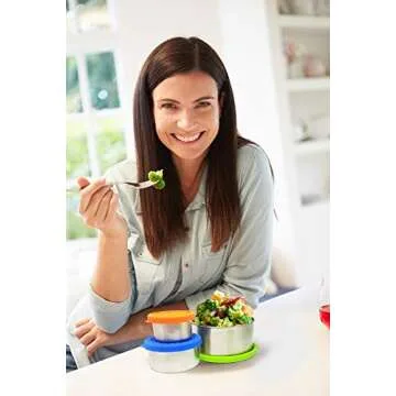 NomBox Stainless Steel Food Storage Containers – Set of 3 Kitchen Lunch/Snack Containers With Leak-proof Silicone Lids – Reusable & Washable – For Portion Control, Food Prep & Storing