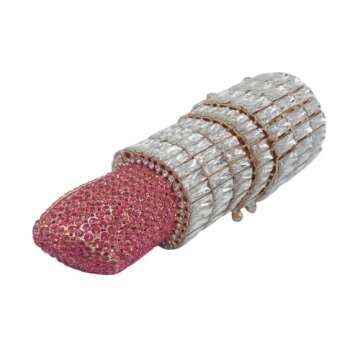 DEBIMY Women Glittering Evening Bag Rhinestone Crystal Lipstick Shape Evening Clutch Vintage Wedding Party Banquet Handbag, Red White