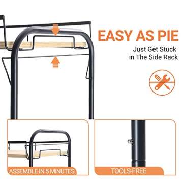 KINGRACK 4-Tier Rolling Cart,Metal Utility Cart with Wooden Tabletop,Easy Assemble Mobile Storage Trolley On Wheels,Craft Storage Cart for Bedroom Office Kitchen Bathroom Laundry Room,Black