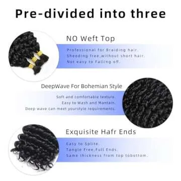 Langer Human Braiding Hair 20 Inch 100g Boho Braids Human Hair 2 Bundles/Pack Braiding Hair Boho Hair for Braiding Curly Braiding Hair Knotless Deep Wave Bulk Human Hair Bundles for Braiding No Weft