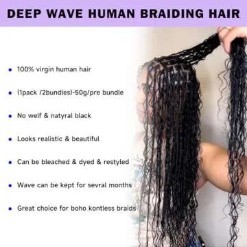 Langer Human Braiding Hair 20 Inch 100g Boho Braids Human Hair 2 Bundles/Pack Braiding Hair Boho Hair for Braiding Curly Braiding Hair Knotless Deep Wave Bulk Human Hair Bundles for Braiding No Weft