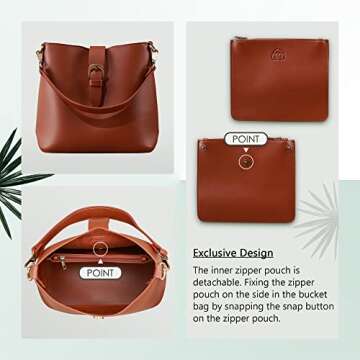 Town Bucket Vegan Leather Bag For Women (Light Brown Camel) Hobo Retro Faux Casual Purse Classic Vintage Simple Shoulder Handbag