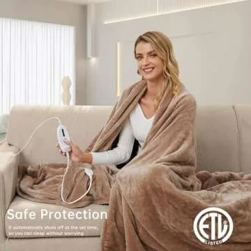 McJaw Electric Blanket Full Size 72x84 inches, Soft Double-Sided Flannel Heated Blanket with 10 Hours Auto Off, 4 Heating Levels, Fast Heating, Machine Washable, Light Brown