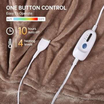 McJaw Electric Blanket Full Size 72x84 inches, Soft Double-Sided Flannel Heated Blanket with 10 Hours Auto Off, 4 Heating Levels, Fast Heating, Machine Washable, Light Brown