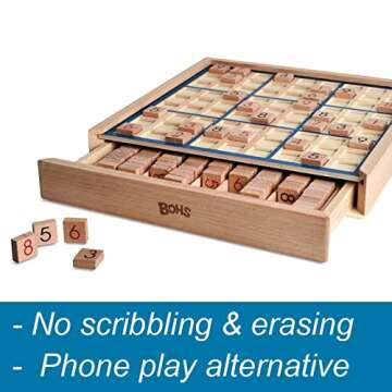 BOHS Wooden Sudoku Board Game - Brain Teaser with 100 Puzzles