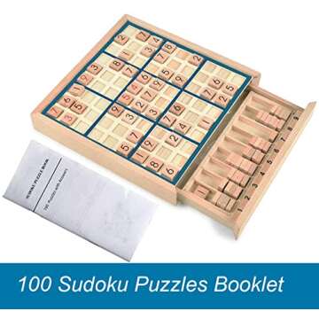 BOHS Wooden Sudoku Board Game - Brain Teaser with 100 Puzzles