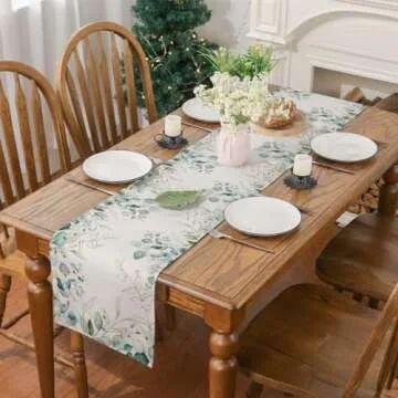 Siilues Spring Summer Table Runner, Spring Summer Decorations Off White Eucalyptus Leaves Green Table Runner Seasonal Summer Decor for Home Holiday Party Decor Dining Table Decoration (13" x 72")