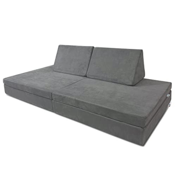 Mod Blox 6 Piece Soft Furniture Playset Modular Microsuede Foam Play Couch for Creative Kids (Dark G...