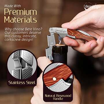 Bere Vino Professional Wine Opener with Foil Cutter | Manual Waiter Corkscrew, Wine Key for Servers ...