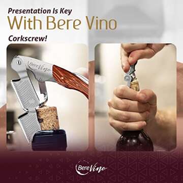 Bere Vino Professional Wine Opener with Foil Cutter | Manual Waiter Corkscrew, Wine Key for Servers and Bartenders | Stainless Steel Rosewood Wine Bottle Opener with Can/Bottle Opener for Home