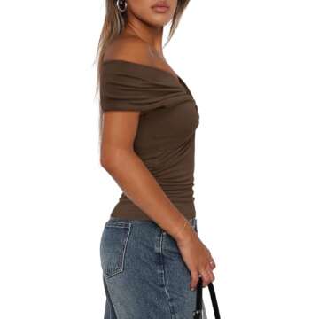 Darong Cap Sleeve Crop Tank Tops for Women Summer Off The Shoulder Neck Tank Top 2024 Casual Outfit 9058 Khaki M