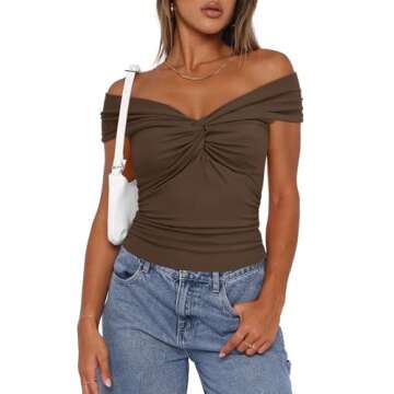 Darong Cap Sleeve Crop Tank Tops for Women Summer Off The Shoulder Neck Tank Top 2024 Casual Outfit 9058 Khaki M