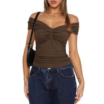 Darong Cap Sleeve Crop Tank Tops for Women Summer Off The Shoulder Neck Tank Top 2024 Casual Outfit 9058 Khaki M