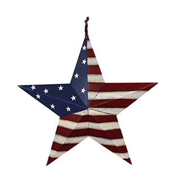 E-view Metal American Flag Barn Star Decor Patriotic Mounted 3D Wall Art July of 4th Decoration 12"-...