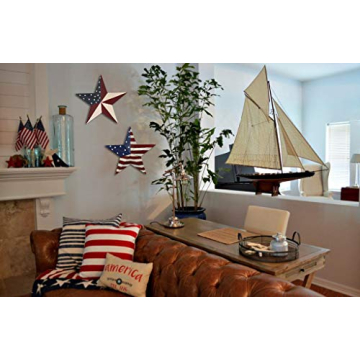 E-view Metal American Flag Barn Star Decor Patriotic Mounted 3D Wall Art July of 4th Decoration 12"-A