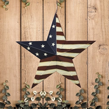 E-view Metal American Flag Barn Star Decor Patriotic Mounted 3D Wall Art July of 4th Decoration 12"-A