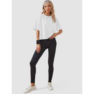 Women's Oversize Workout Crop Tops Casual Short Sleeve Drop Shoulder Boxy T-Shirts Roll Hem Basic Loose Yoga Running Tees White