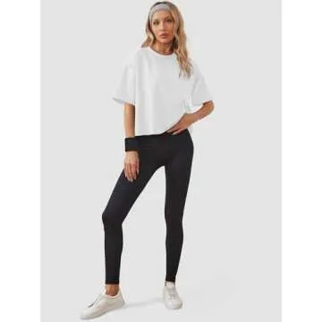 Women's Oversize Workout Crop Tops Casual Short Sleeve Drop Shoulder Boxy T-Shirts Roll Hem Basic Loose Yoga Running Tees White