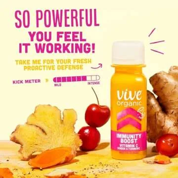 Vive Organic Vitamin C + Immune Support Shot, Cold-Pressed Turmeric, Ginger & Acerola Cherry, Gluten Free, Vegan, Immunity Boost Vitamin C, 2 Fl Oz (Pack of 12)