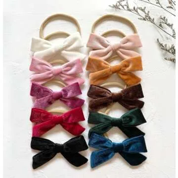 Cherssy Baby Girl Velvet Hair Bows - 10pcs Hairbands