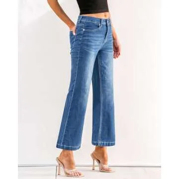 GRAPENT Women's Jeans, Petite Lapis Longing, Size 12, High Waisted, Wide Leg, Work Pants