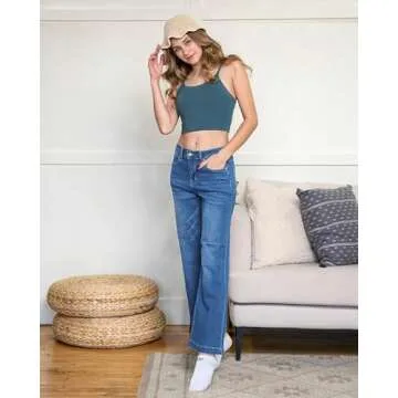 GRAPENT Women's Jeans, Petite Lapis Longing, Size 12, High Waisted, Wide Leg, Work Pants