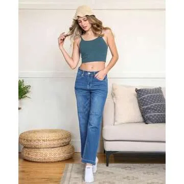 GRAPENT Women's Jeans, Petite Lapis Longing, Size 12, High Waisted, Wide Leg, Work Pants