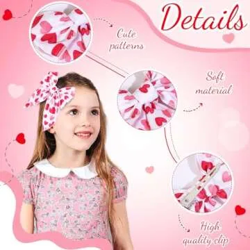 7 PCS Christmas Hair Bows for Girls, 4.5 Inch Red Girls Bows Toddler Bows Clips with Christmas Tree Santa Claus Snowman Pattern Hair Accessories for Girls Toddlers Kids Party Decoration (Valentines B)