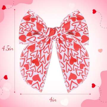 7 PCS Christmas Hair Bows for Girls, 4.5 Inch Red Girls Bows Toddler Bows Clips with Christmas Tree Santa Claus Snowman Pattern Hair Accessories for Girls Toddlers Kids Party Decoration (Valentines B)