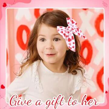 7 PCS Christmas Hair Bows for Girls, 4.5 Inch Red Girls Bows Toddler Bows Clips with Christmas Tree Santa Claus Snowman Pattern Hair Accessories for Girls Toddlers Kids Party Decoration (Valentines B)