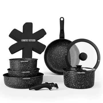 Stylish Non-Stick Country Kitchen Cookware Set with Removable Handle for Easy Storage