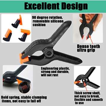 Spring Clamps,6 Pack 6in Professional Plastic Heavy Duty Spring Clips for Crafts, Backdrop Clips Clamps for Backdrop Stand,Photography Studios,Woodworking,Home Improvement