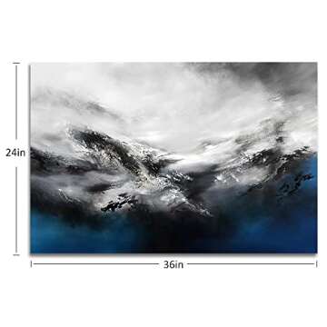 Large Abstract Canvas Wall Art Modern Graffiti Art Paintings Blue and Grey Paint a Storm Scene on White Background Framed Artwork Pictures for Living Room Bedroom Wall Decor 36x24in