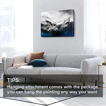 Large Abstract Canvas Wall Art Modern Graffiti Art Paintings Blue and Grey Paint a Storm Scene on White Background Framed Artwork Pictures for Living Room Bedroom Wall Decor 36x24in