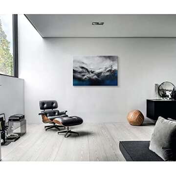 Large Abstract Canvas Wall Art Modern Graffiti Art Paintings Blue and Grey Paint a Storm Scene on White Background Framed Artwork Pictures for Living Room Bedroom Wall Decor 36x24in