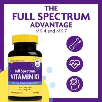InnovixLabs Full Spectrum Vitamin K2-90 Softgels with 600 mcg of Trans Form MK7 and MK4 - Supports G...