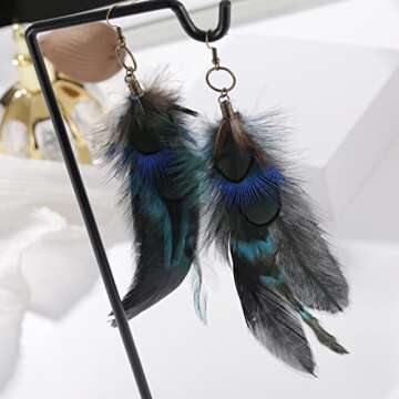 RUOFFETA Long Feather Earrings for Women, Boho Bohemian Earrings Multicolor Tassel Handmade Feather Earrings for Women Dangling(Style L)