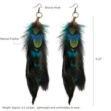 RUOFFETA Long Feather Earrings for Women, Boho Bohemian Earrings Multicolor Tassel Handmade Feather Earrings for Women Dangling(Style L)