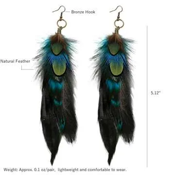 RUOFFETA Long Feather Earrings for Women, Boho Bohemian Earrings Multicolor Tassel Handmade Feather Earrings for Women Dangling(Style L)