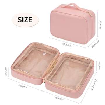 OCHEAL Makeup Bag, Makeup Travel Bag Large Capacity Waterproof Cosmetic Organizer Bag with Makeup Brush Compartment & Handle for Women Girls Travel Toiletry Accessories-Pink