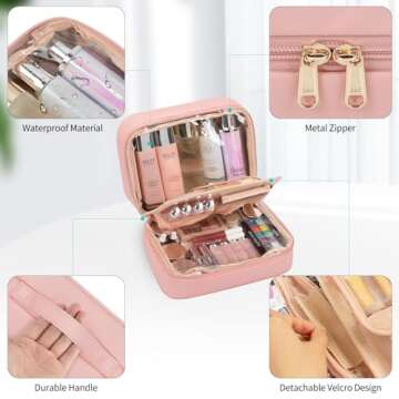 OCHEAL Makeup Bag, Makeup Travel Bag Large Capacity Waterproof Cosmetic Organizer Bag with Makeup Brush Compartment & Handle for Women Girls Travel Toiletry Accessories-Pink