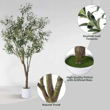 Jocoevol 6FT Artificial Olive Tree - Lifelike Faux Silk Plant in White Planter, Ideal for Home Decor...